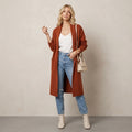 Anrabess Oversized Long Open Front Coatigan in Rust Brown | S
