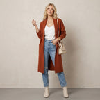 Anrabess Oversized Long Open Front Coatigan in Rust Brown | S