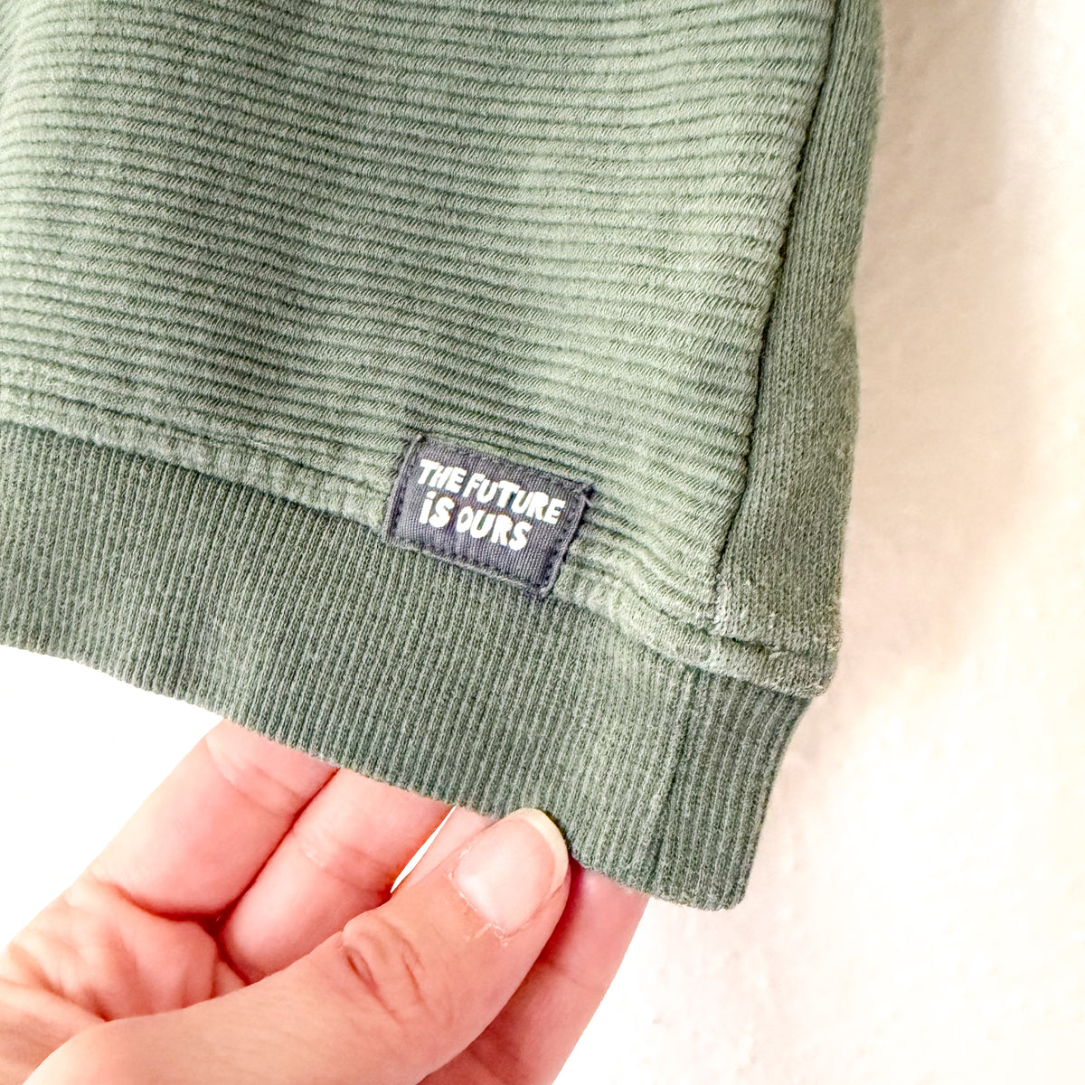 H&M Olive Green Textured Cotton 'The Future is Ours' Sweatshirt | 6-9m