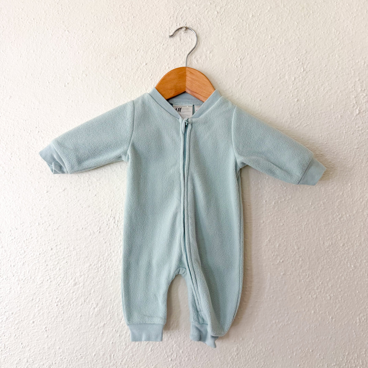 H&M Ocean Blue Fleece Zip-Front Sleeper Jumpsuit | PM (Premie)