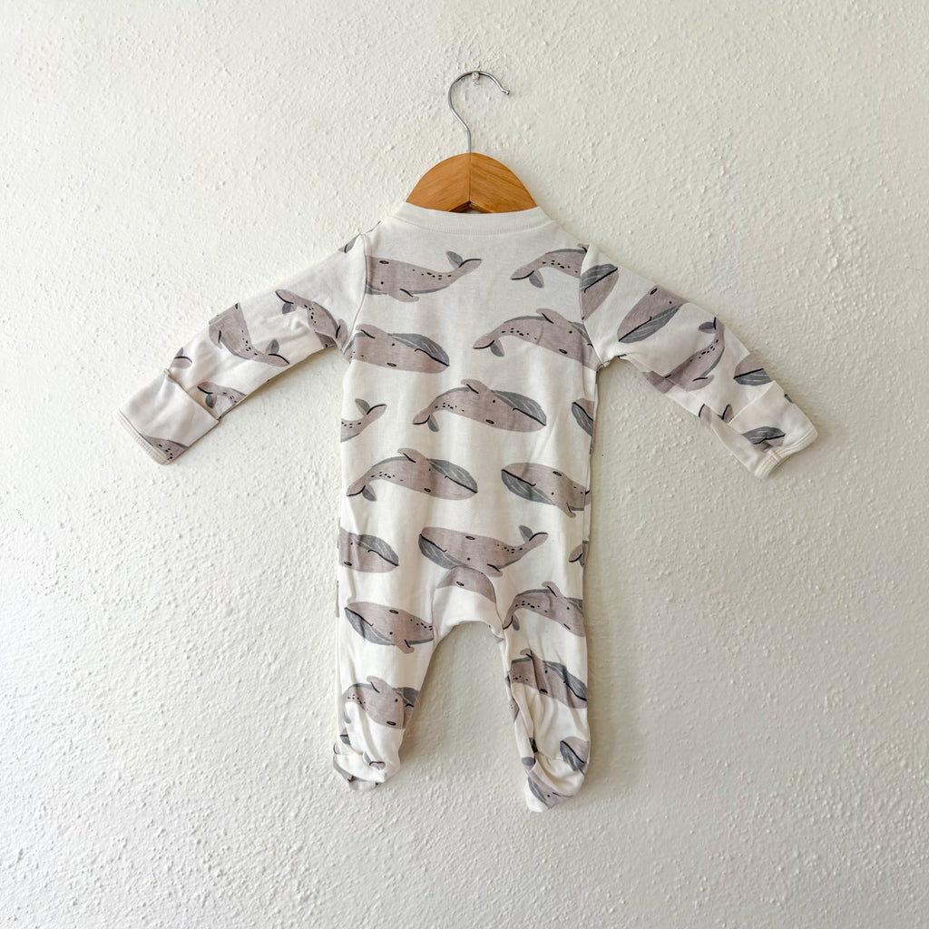 Carter's Cream Whales Long Sleeve 2-Way Zipper Footed Sleeper | 0-3m