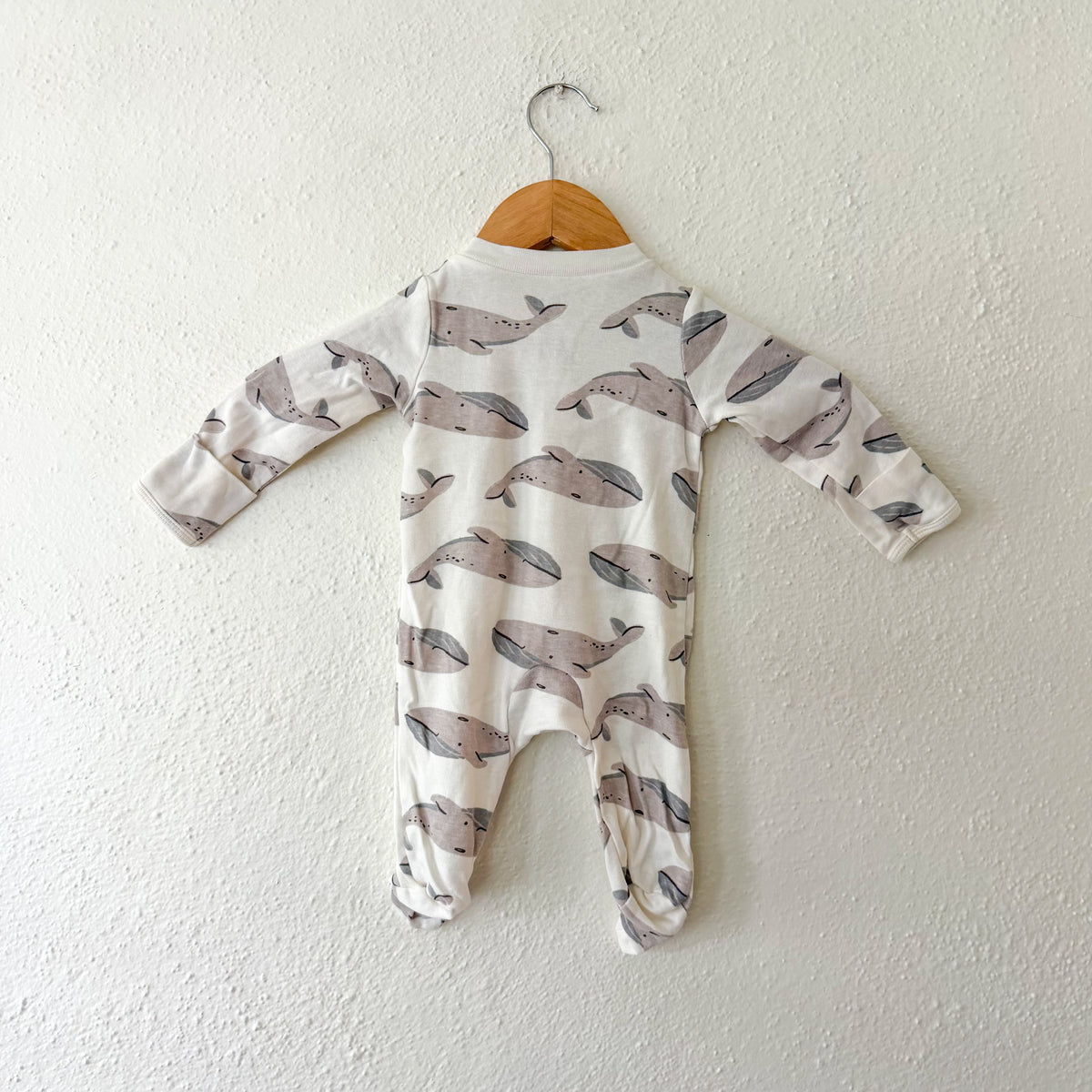 Carter's Cream Whales Long Sleeve 2-Way Zipper Footed Sleeper | 0-3m