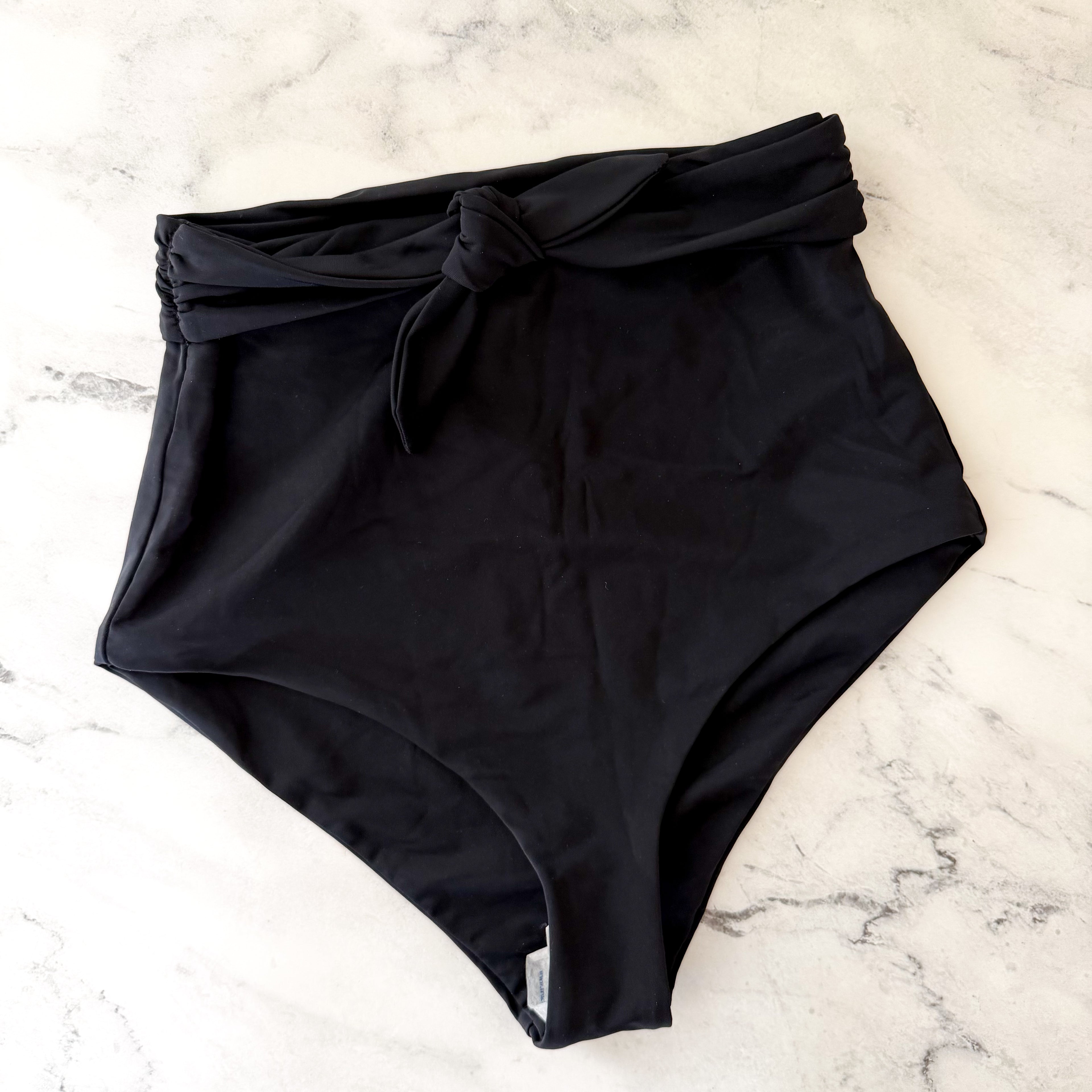 Mara Hoffman Black Jay High-Rise Tie Bikini Bottoms | XS
