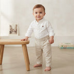 Gap White Cotton Teddy Bear Oxford Button-Down Long Sleeve Bodysuit | 6-12m
