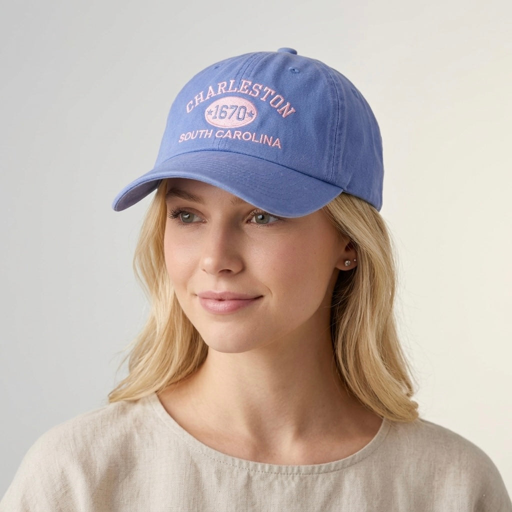 Charleston SC Embroidered Cotton Baseball Cap | Lavender & Pink