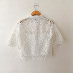 Maje Cropped Floral Lace Broderie Sheer Blouse in White | 0
