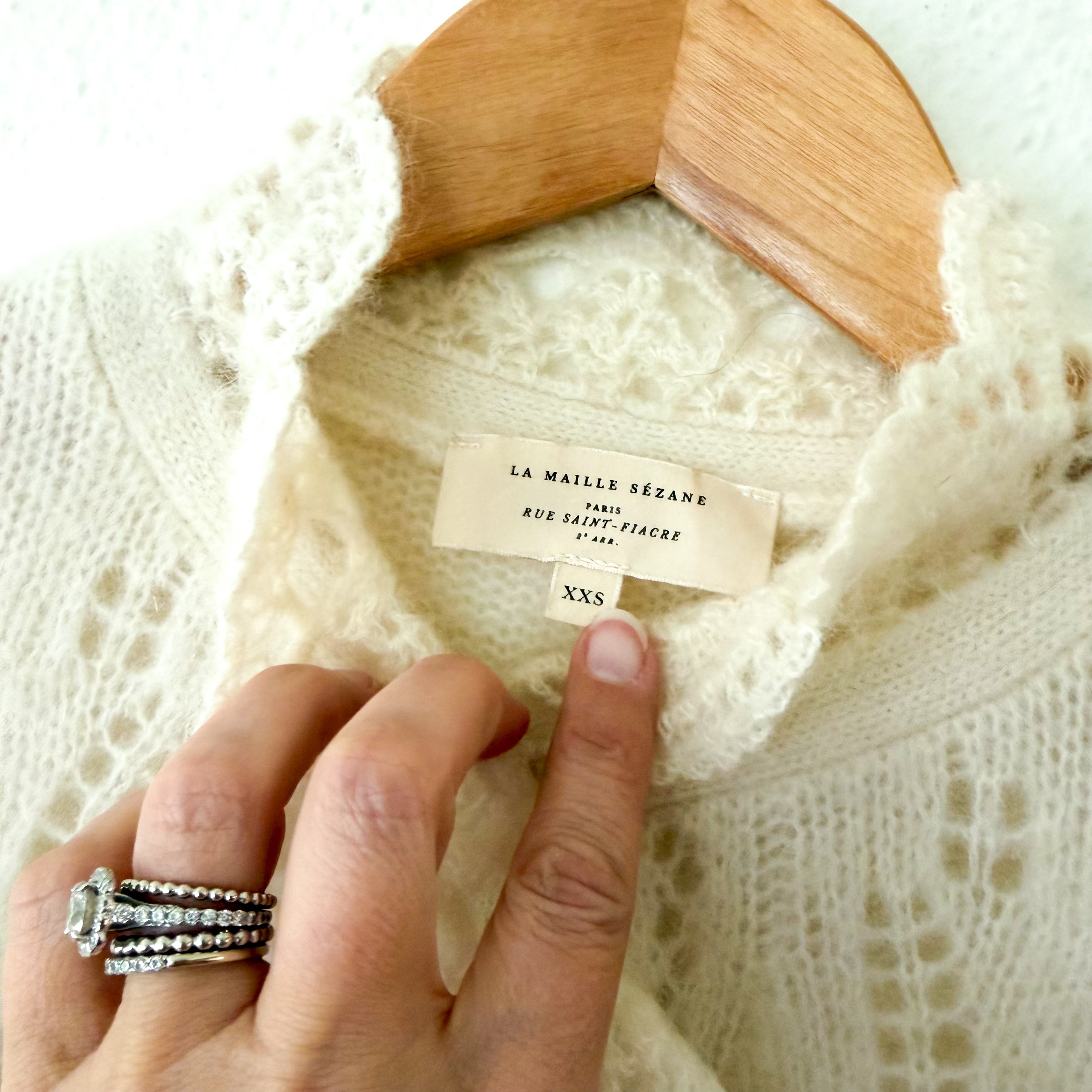 Sézane Angie Mohair Merino Wool Button Down Cardigan in Ecru | XXS