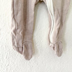 Mori Organic Cotton Brown Stripe Long Sleeve 2-Way Clever Zip Footie Sleeper | 0-3m