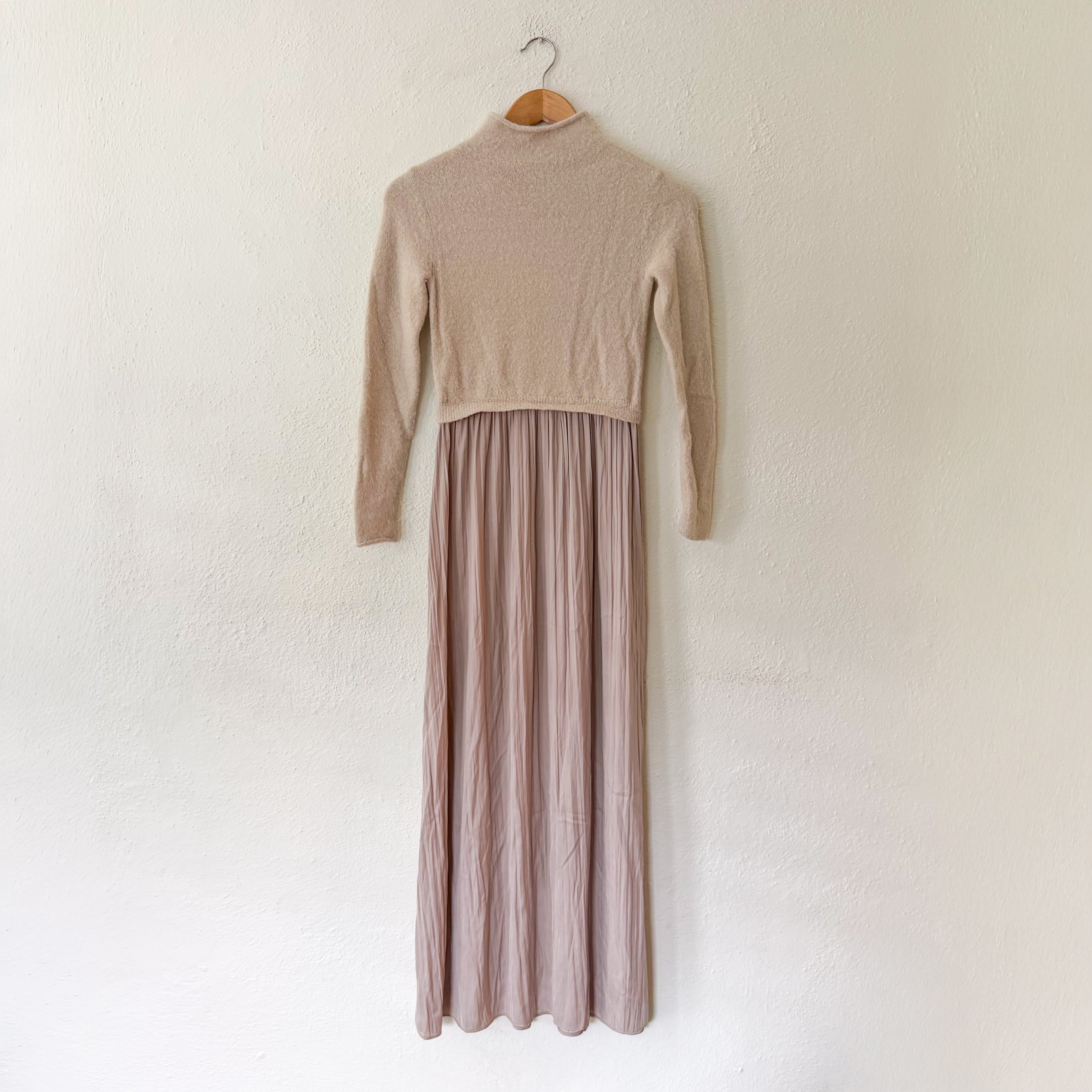 Anthropologie The Thea Twofer Eyelash Mockneck Sweater Dress Neutral Beige | XXS