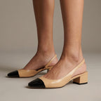 Veronica Beard Cecile Half D'Orsay Slingback Pump Captoe Heels in Black & Ecru | 6