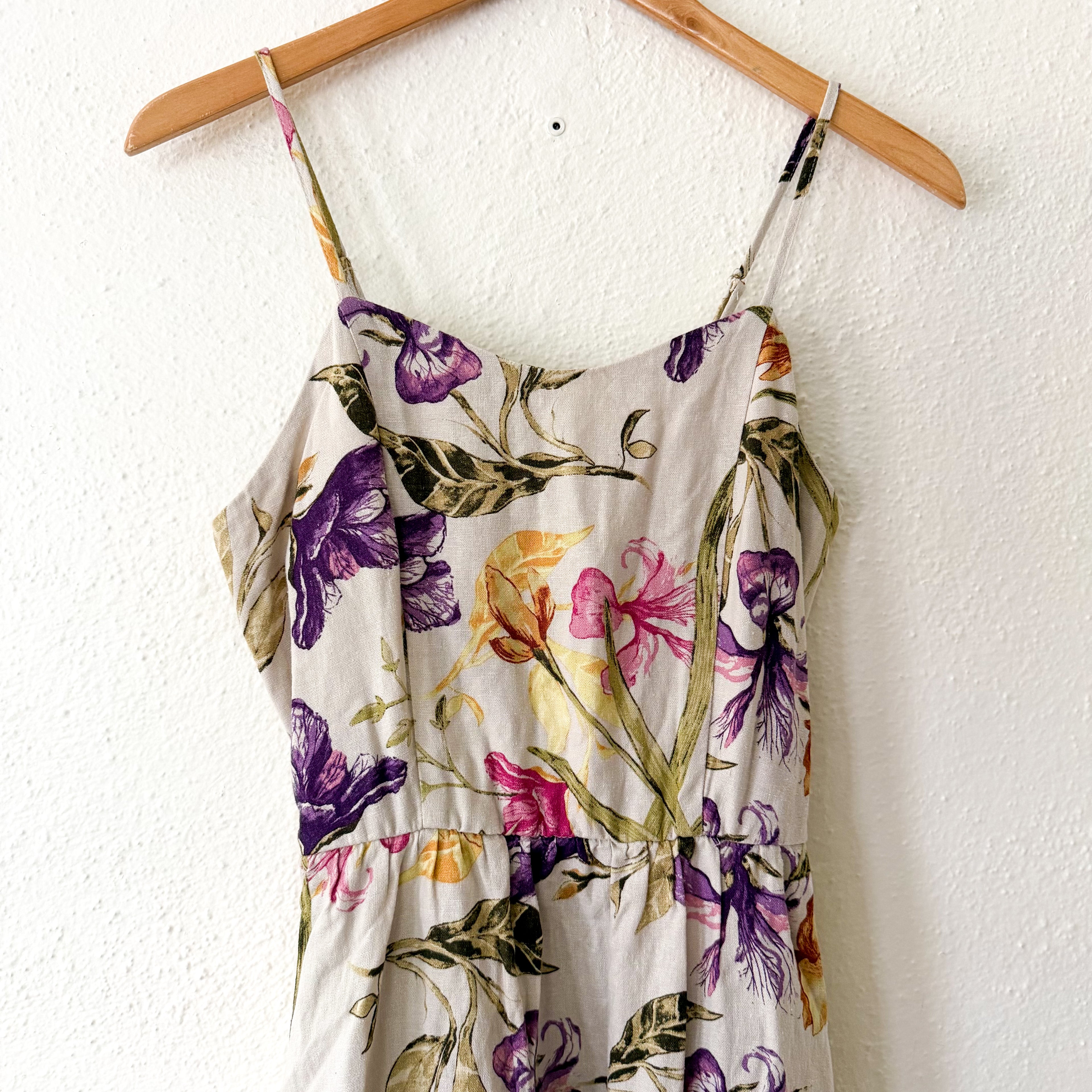 Joie Linen Blend Neutral Floral Midi Dress | S