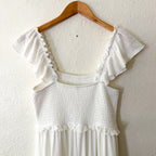 Women’s White Smocked Flutter Sleeve Pointelle Maxi Dress | S