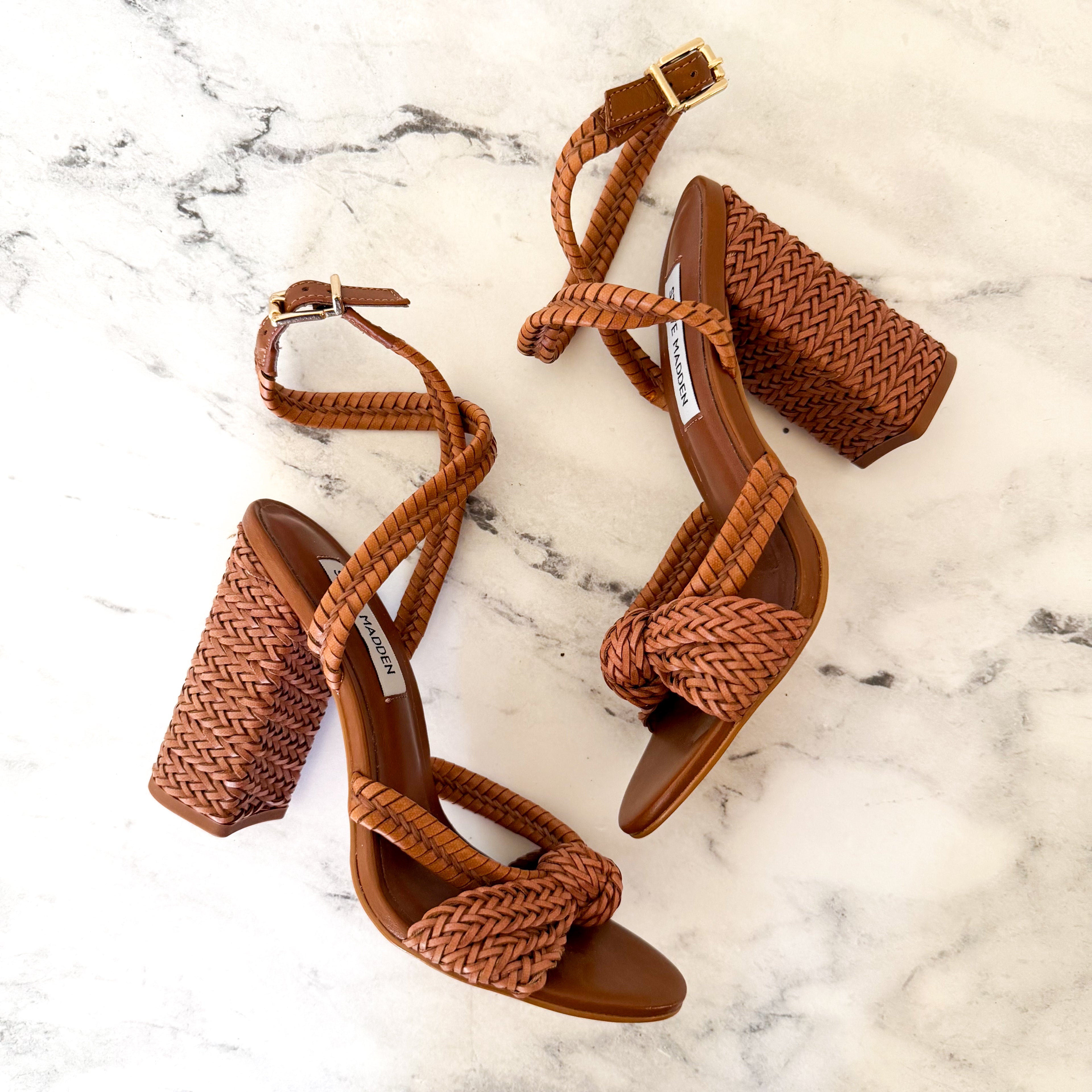 Steve Madden Cognac Malou Raffia Block Heels | 6.5