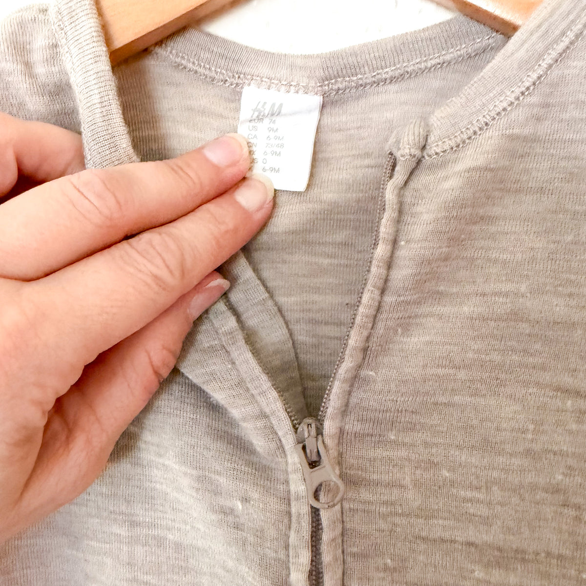 H&M 100% Washable Wool Beige Melange Long Sleeve Zipper Jumpsuit | 6-9m