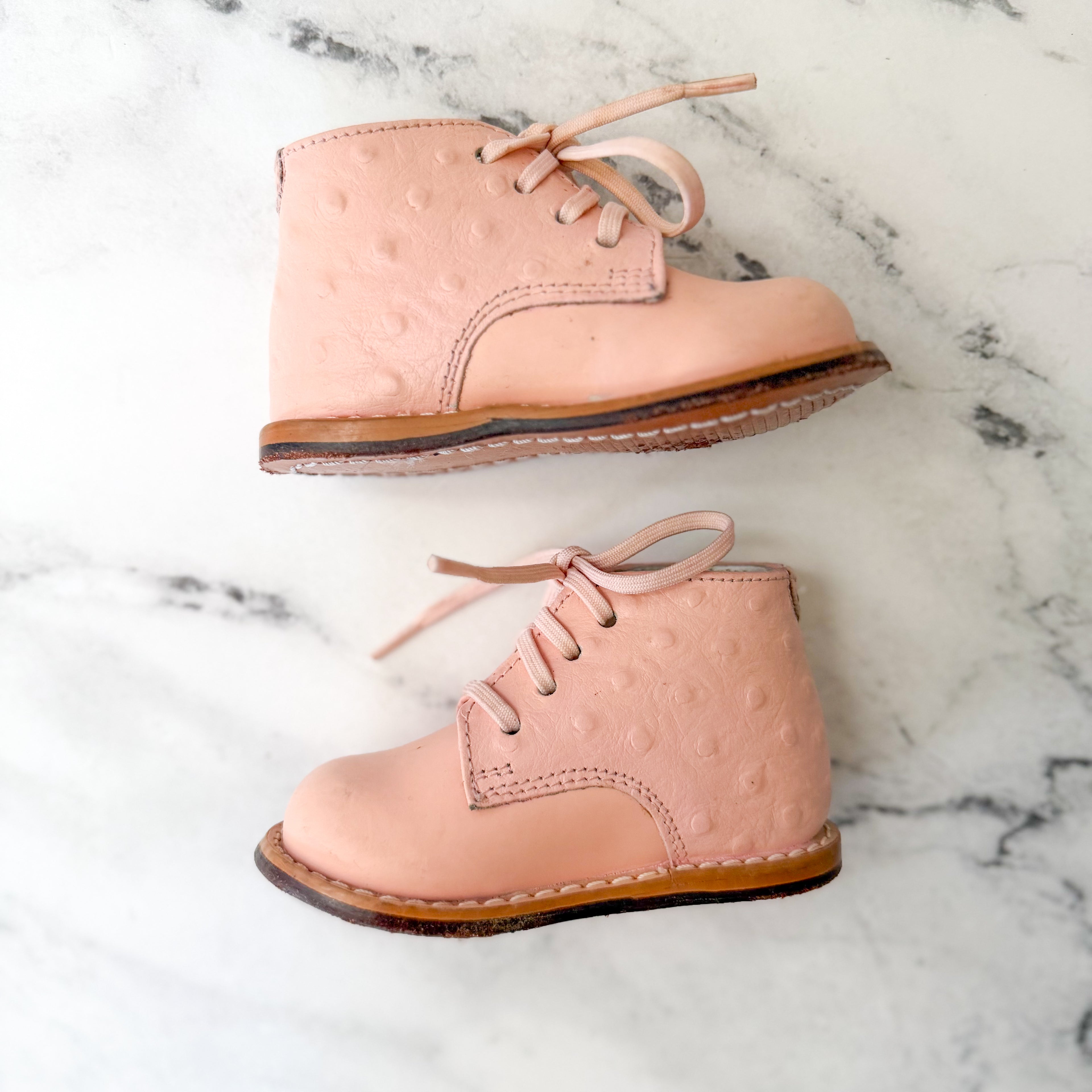 Josmo Pink Ostrich Embossed Leather Infant Walker Shoes, sz 3.5