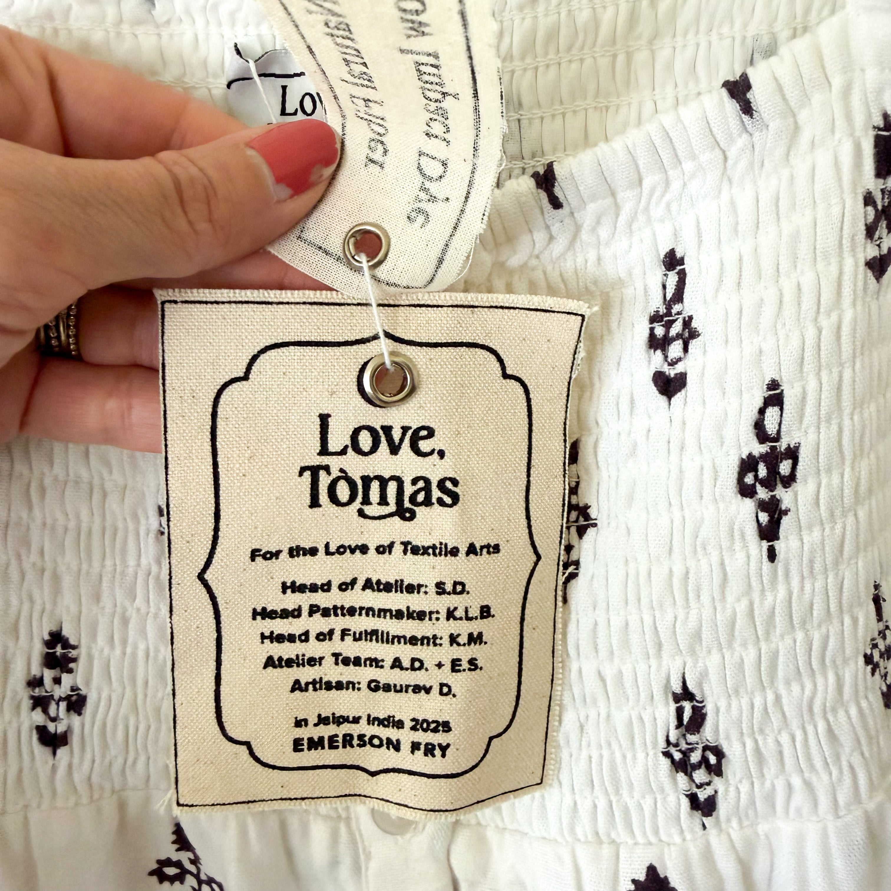 Love, Tomas Emerson Fry Linen Blend Boho Half Sleeve Block Print Maxi Dress | XS
