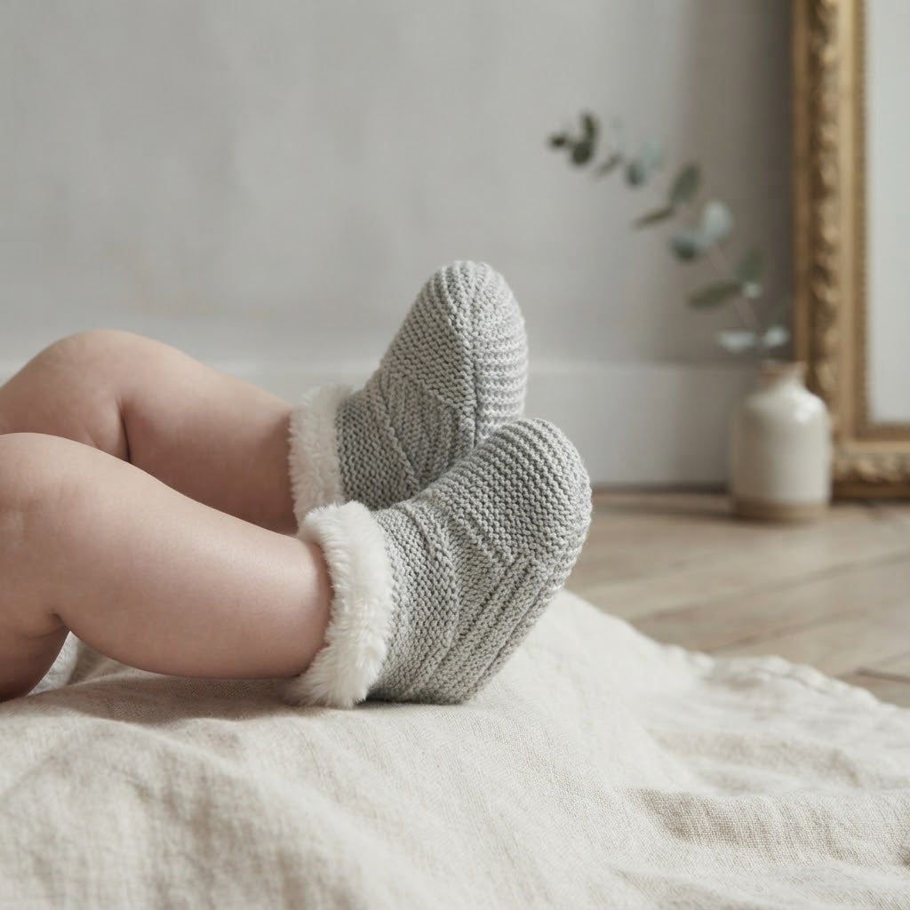 Gap Light Grey Marle Garter Knit Lined Baby Booties |3 (6-12m)
