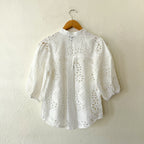 Karen Millen Petite White Cotton Eyelet Broderie Short Sleeve Blouse | 4P