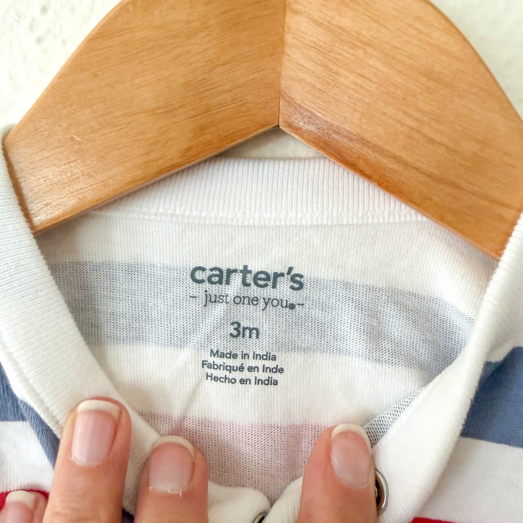 Carter's Red White & Blue Wide Stripe Sleeveless Romper | 0-3m