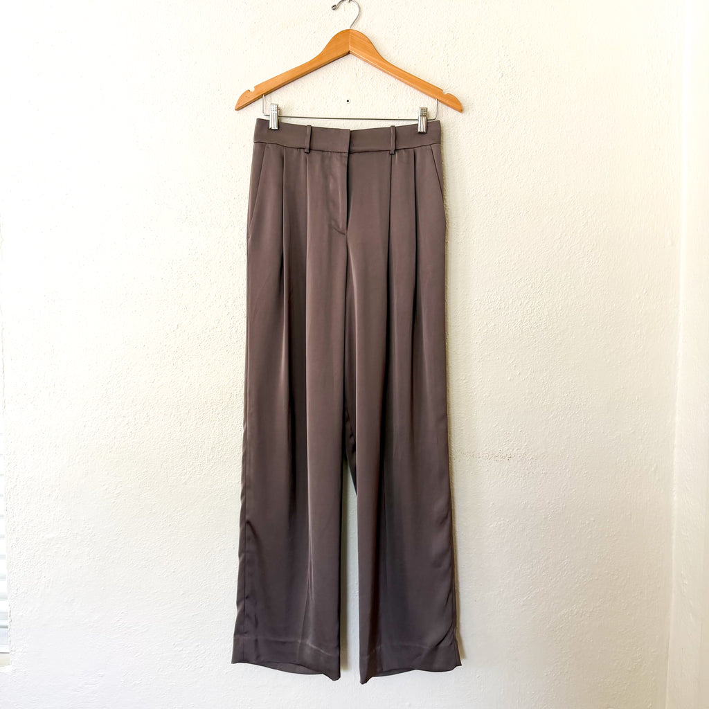 MICHAEL Michael Kors Drapey Satin Wide Leg Pants in Chestnut, sz 0