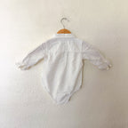 Gap White Cotton Teddy Bear Oxford Button-Down Long Sleeve Bodysuit | 6-12m