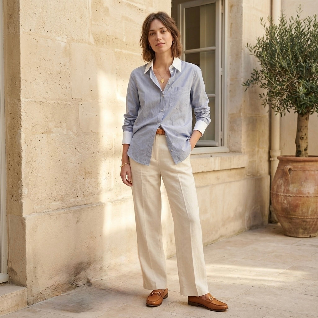 & Other Stories Paris Atelier Button Up Long Sleeve Shirt in Blue Pinstripe | 0