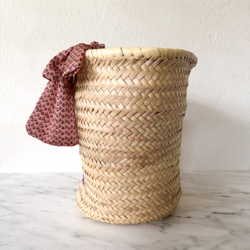 La Vie Est Belle Straw French Market Tote with Braided Leather Handles & Scarf