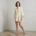 Bardot Antonia Linen Lace Trim Mini Dress in Eggnog, sz XS/US 2