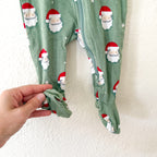 Petit Lem Organic Green Christmas Santa 2-Way Zipper Footed Sleeper | 3-6m