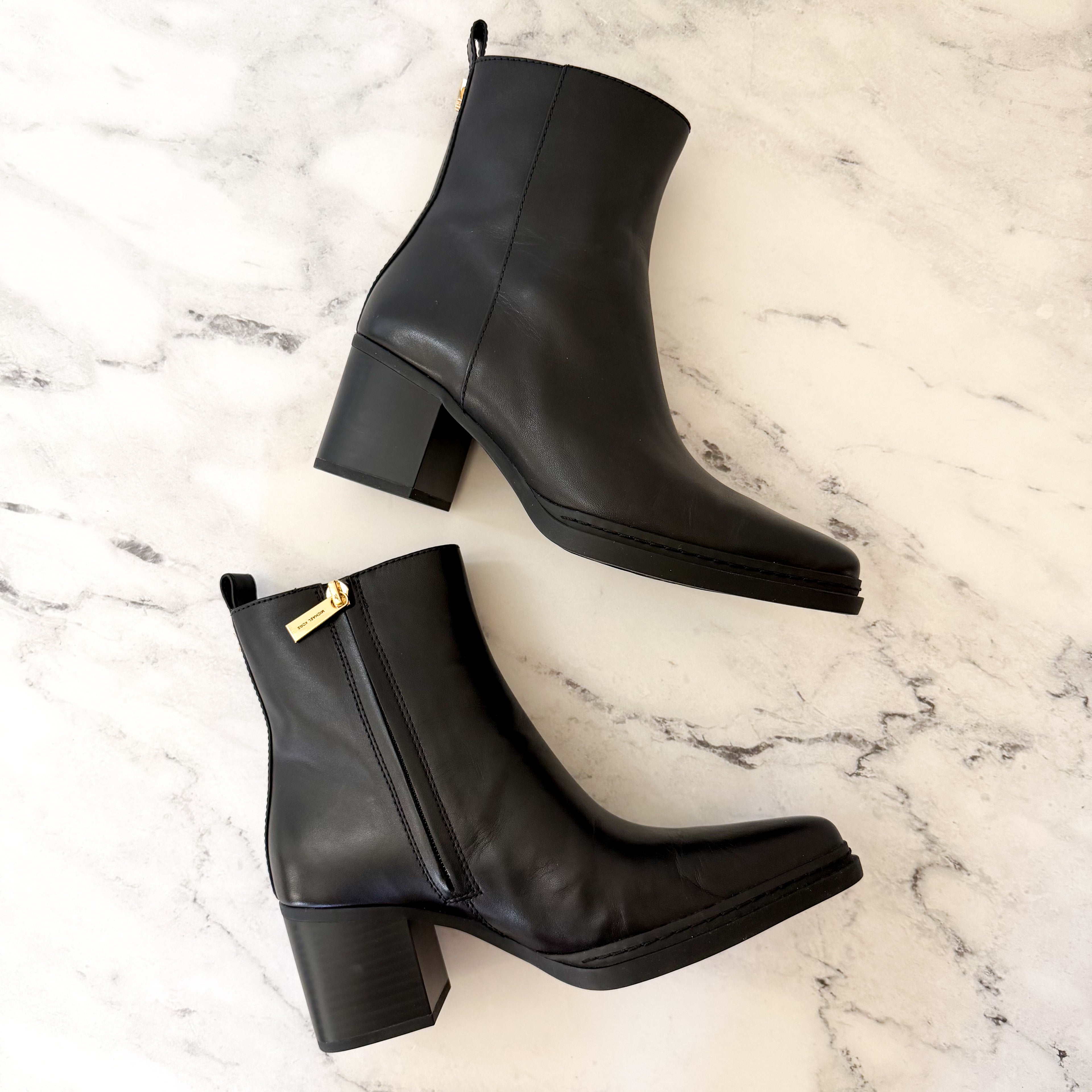 MICHAEL Michael Kors Leather Lex Ankle Bootie in Black | 6.5