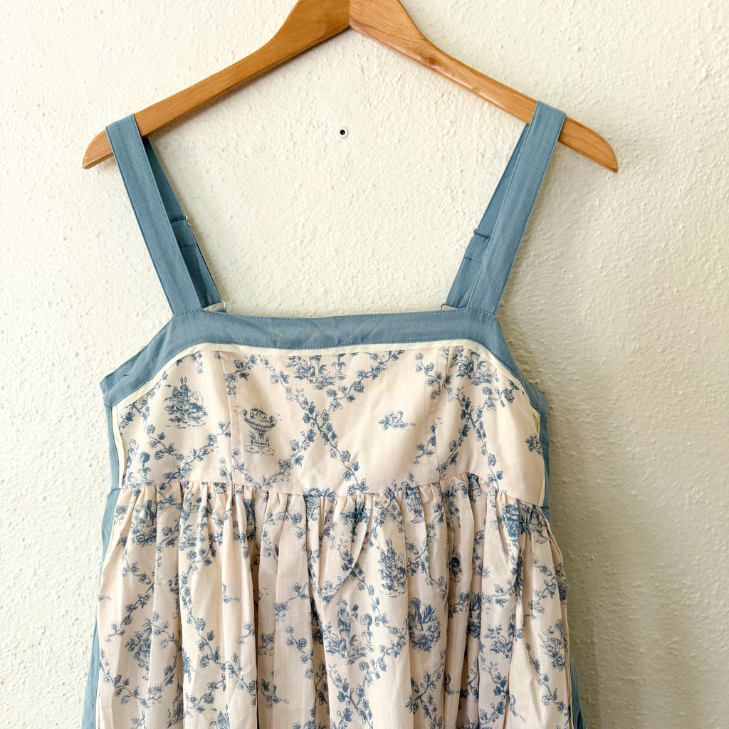 In Loom Blue & Cream Toile Empire Waist Maxi Dress | S