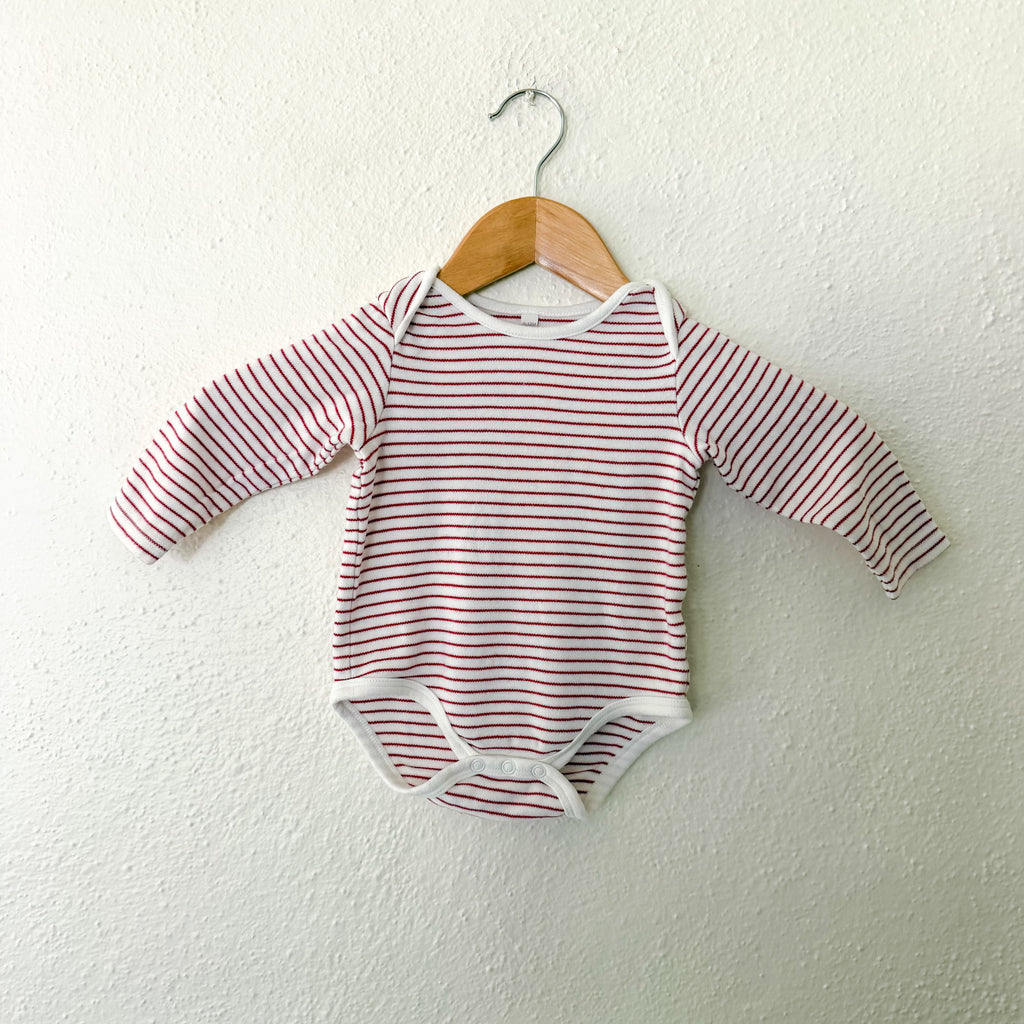 Mori Organic Cotton Red White Stripe Long Sleeve Bodysuit | 9-12m