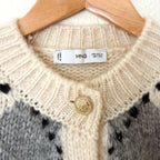 Mango MNG Rombin Wool Blend Argyle Cardigan Sweater in Ecru | XS