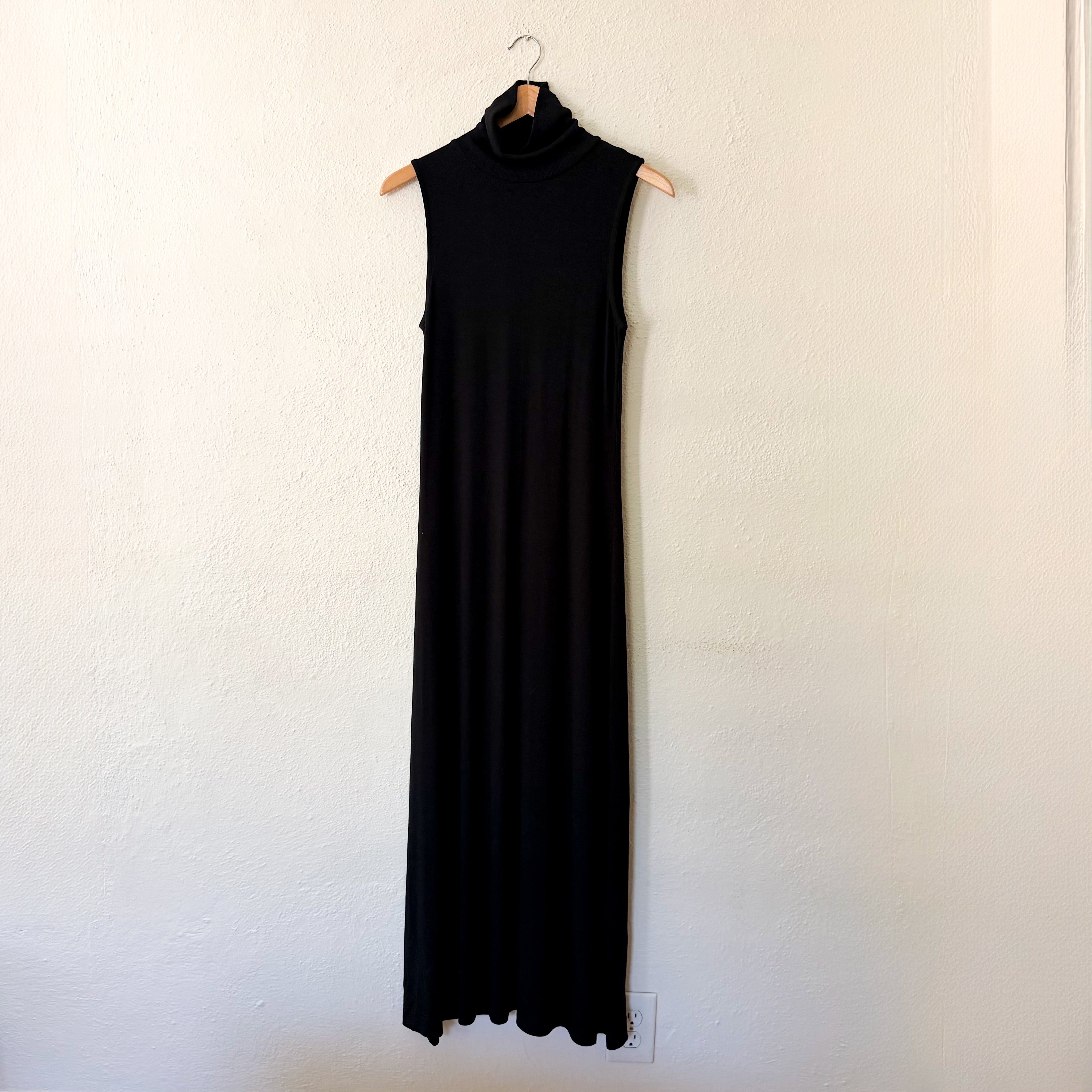 A New Day Black Sleeveless Turtleneck Ribbed Maxi Dress | S