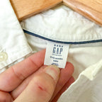 Gap White Cotton Teddy Bear Oxford Button-Down Long Sleeve Bodysuit | 6-12m
