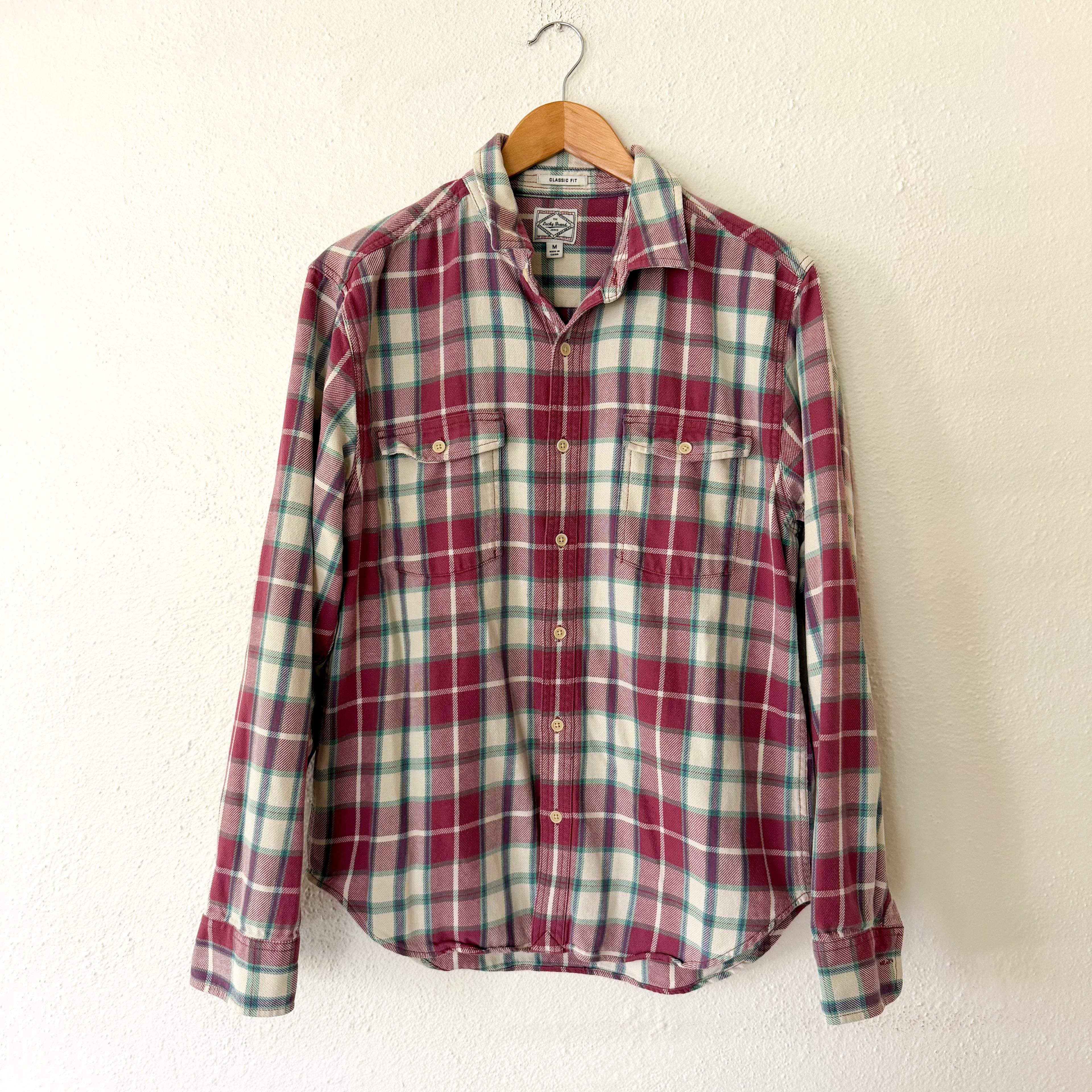 Lucky Brand Plaid Flannel Button Down Shirt Mauve Teal Classic Fit | M