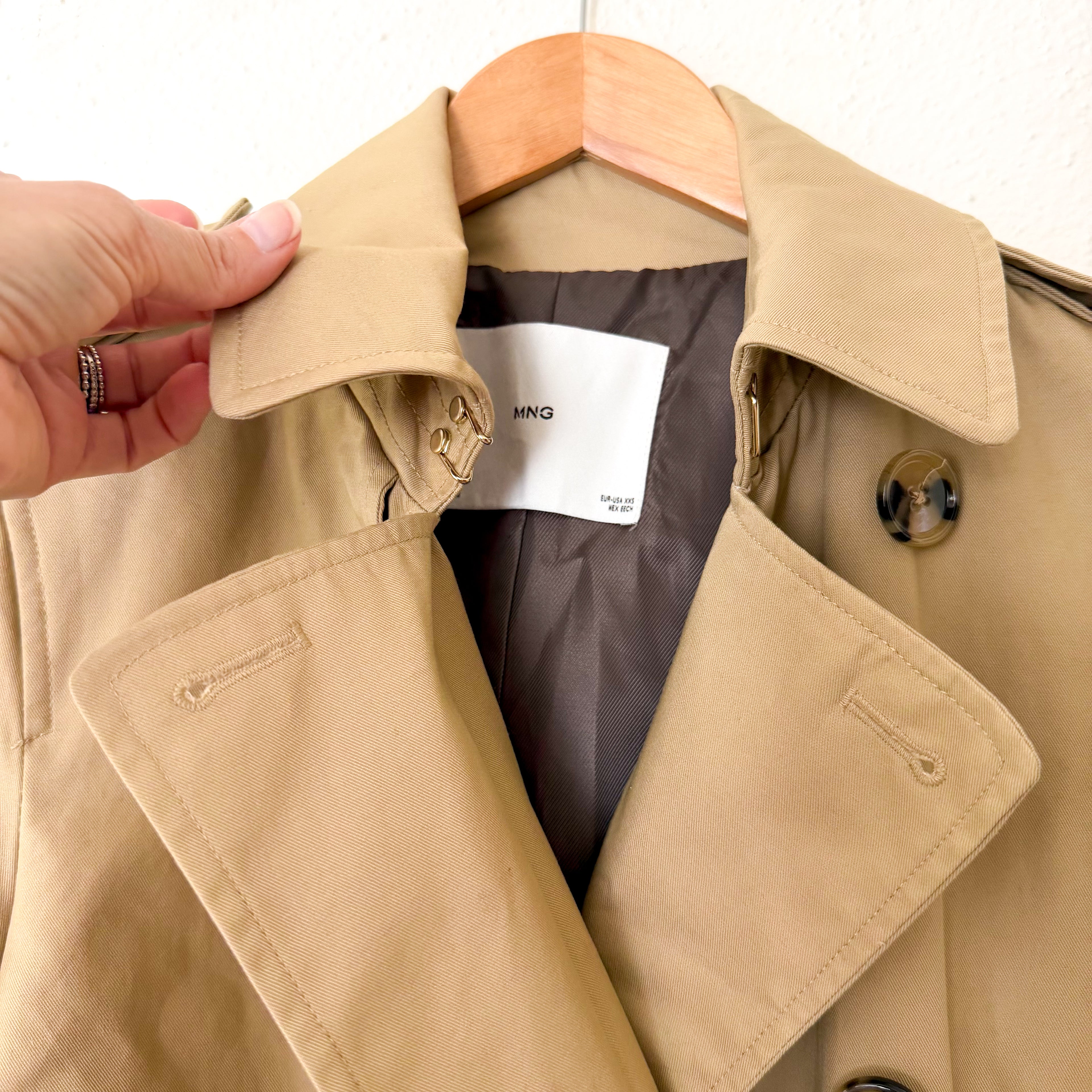 Mango Classic Double Breasted Belted Longline Trench Coat in Beige, sz XS