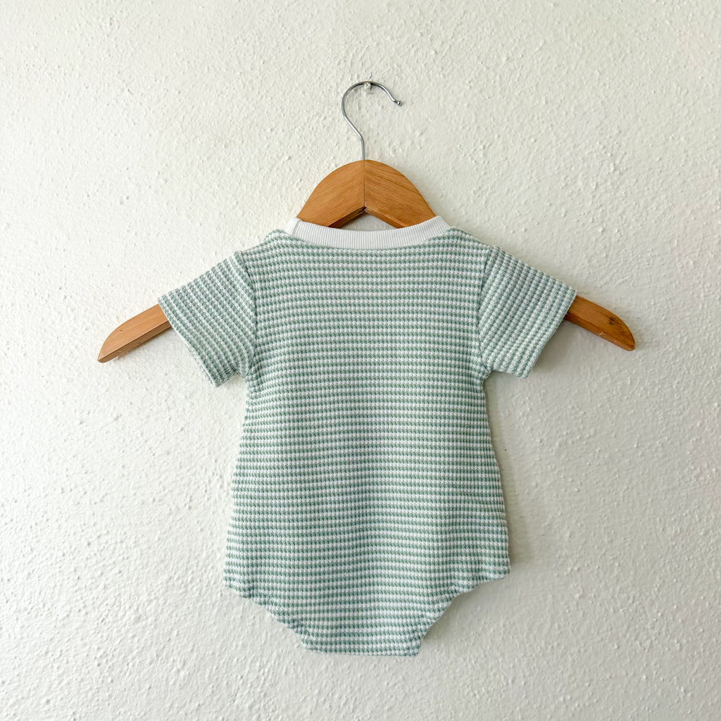 Unbranded Sage & Cream Striped Waffle Knit Baby Bodysuit | 0-3m