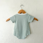 Unbranded Sage & Cream Striped Waffle Knit Baby Bodysuit | 0-3m