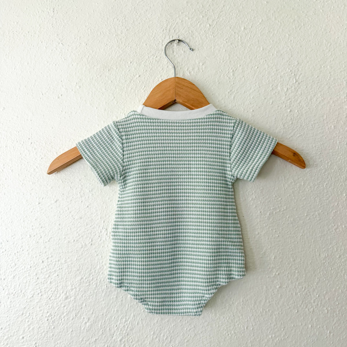 Unbranded Sage & Cream Striped Waffle Knit Baby Bodysuit | 0-3m