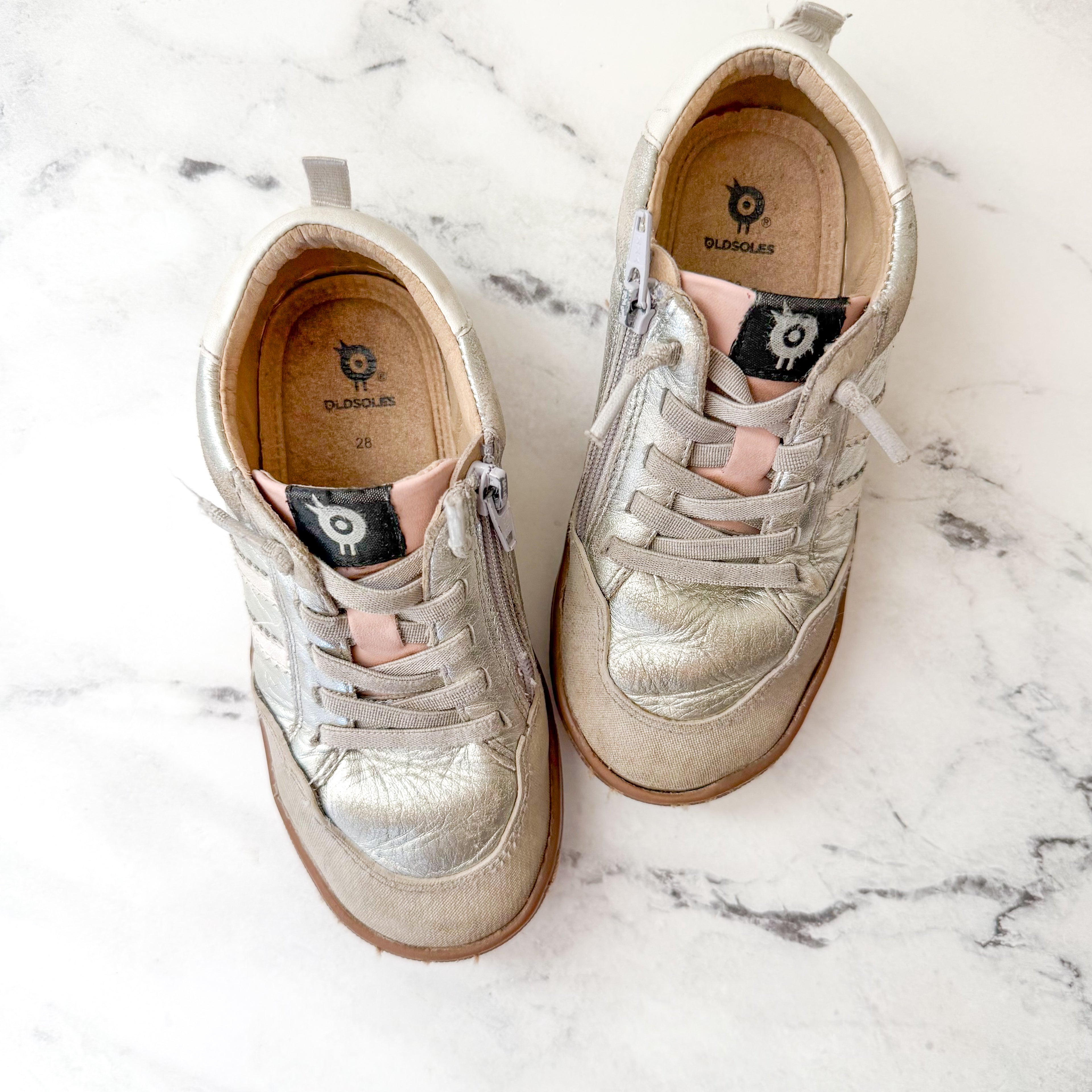 Old Soles Kids Wos Pink Star Champagne Leather Sneakers | 11