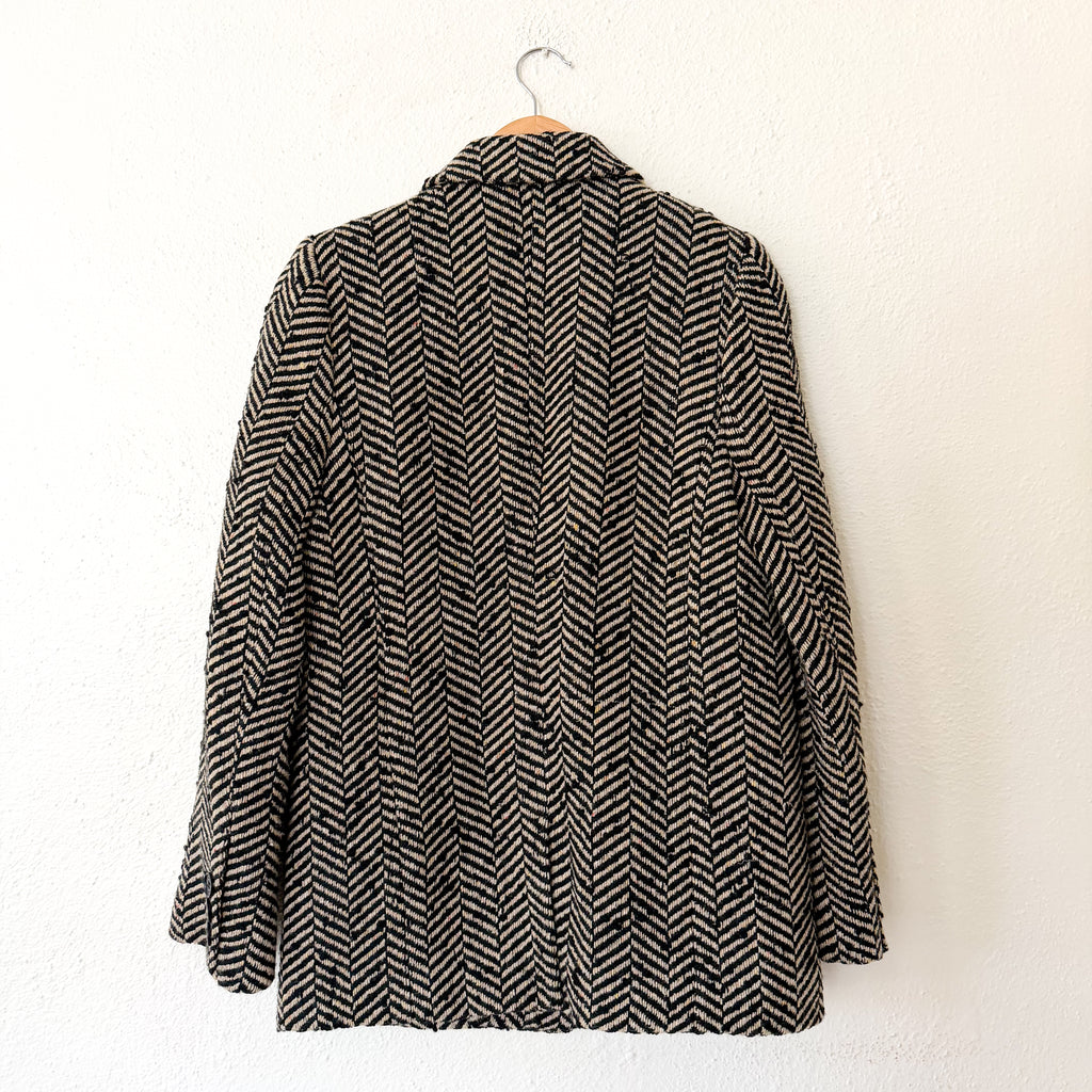 Anine Bing Diana Fishbone Wool Blend Blazer Jacket in Black | XS