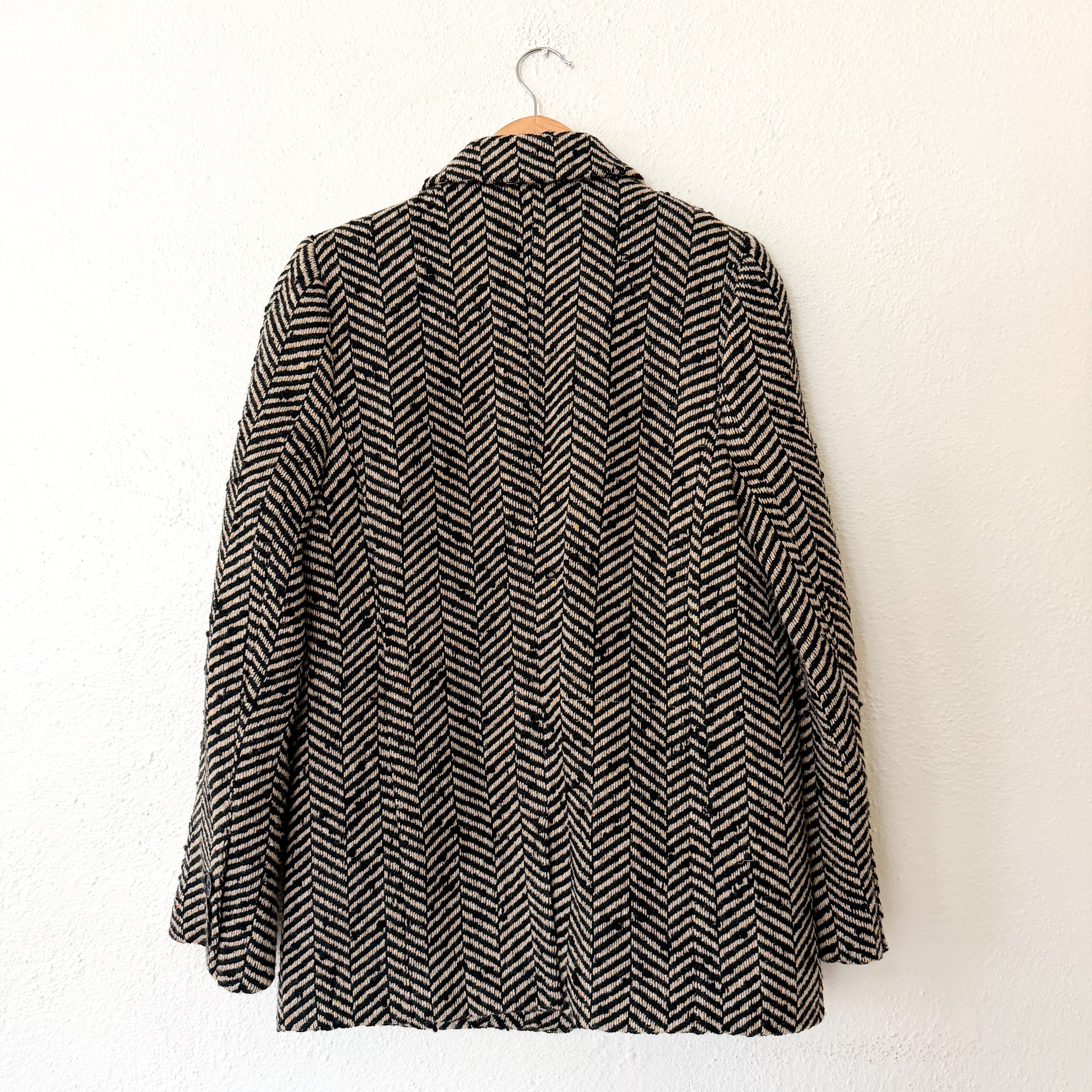 Anine Bing Diana Fishbone Wool Blend Blazer Jacket in Black | XS
