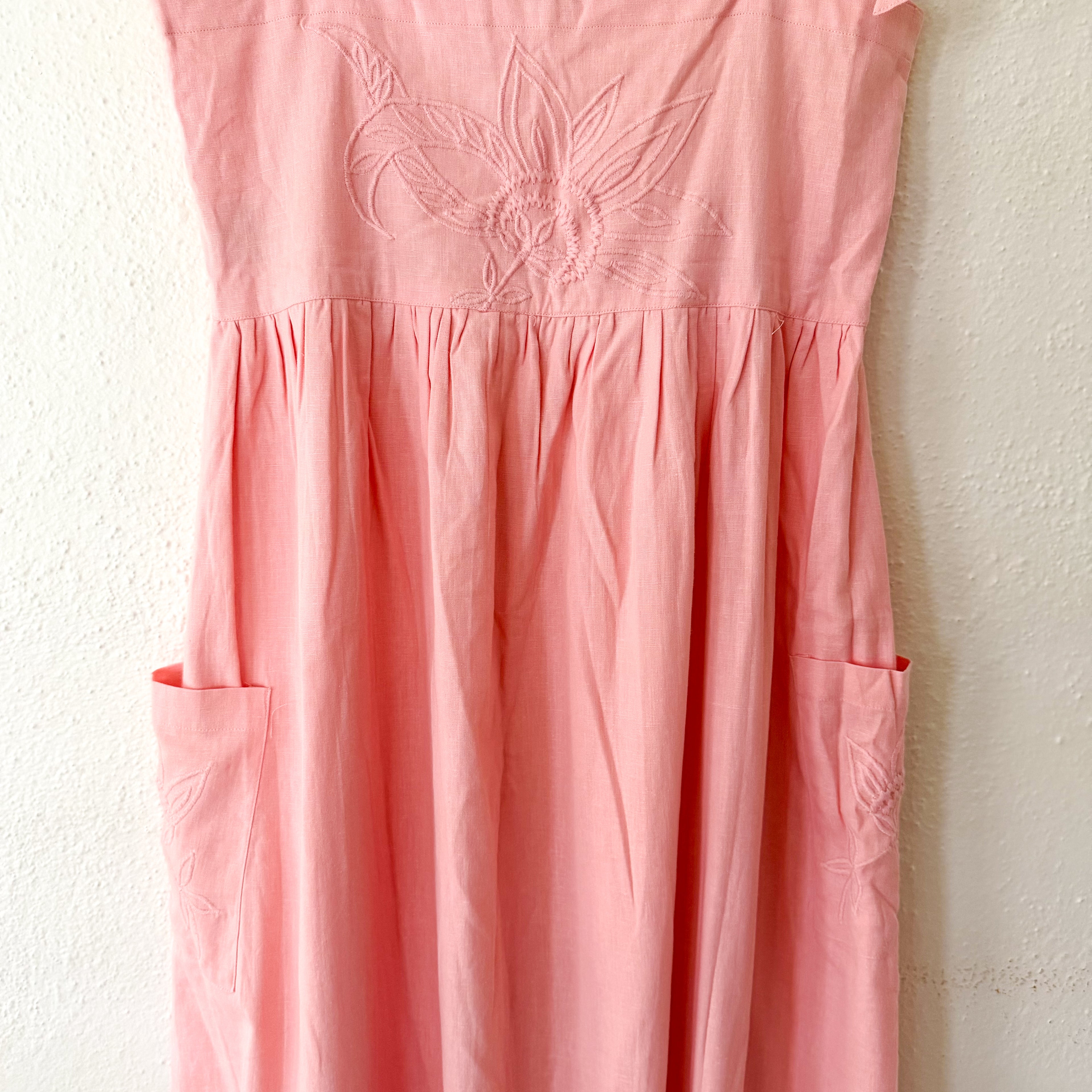 Juliet Dunn London Pink Floral Embroidered Cotton Midi Dress | 1