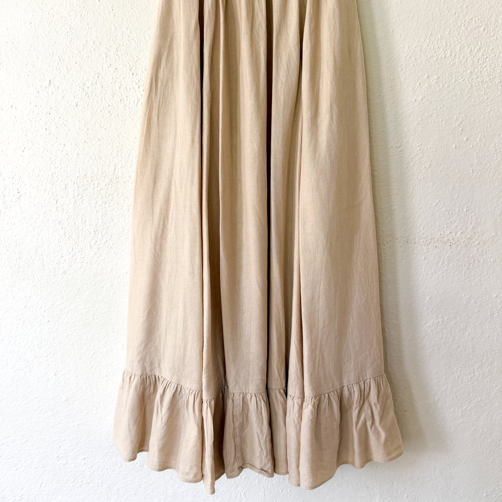 Free People Tan Lush Life Linen Smocked Strapless Dress in Bleached Sand | XS