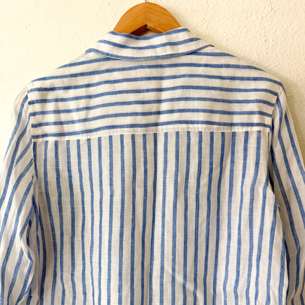 H&M 100% Linen Blue & White Stripe Button Down Long Sleeve Shirt | XS