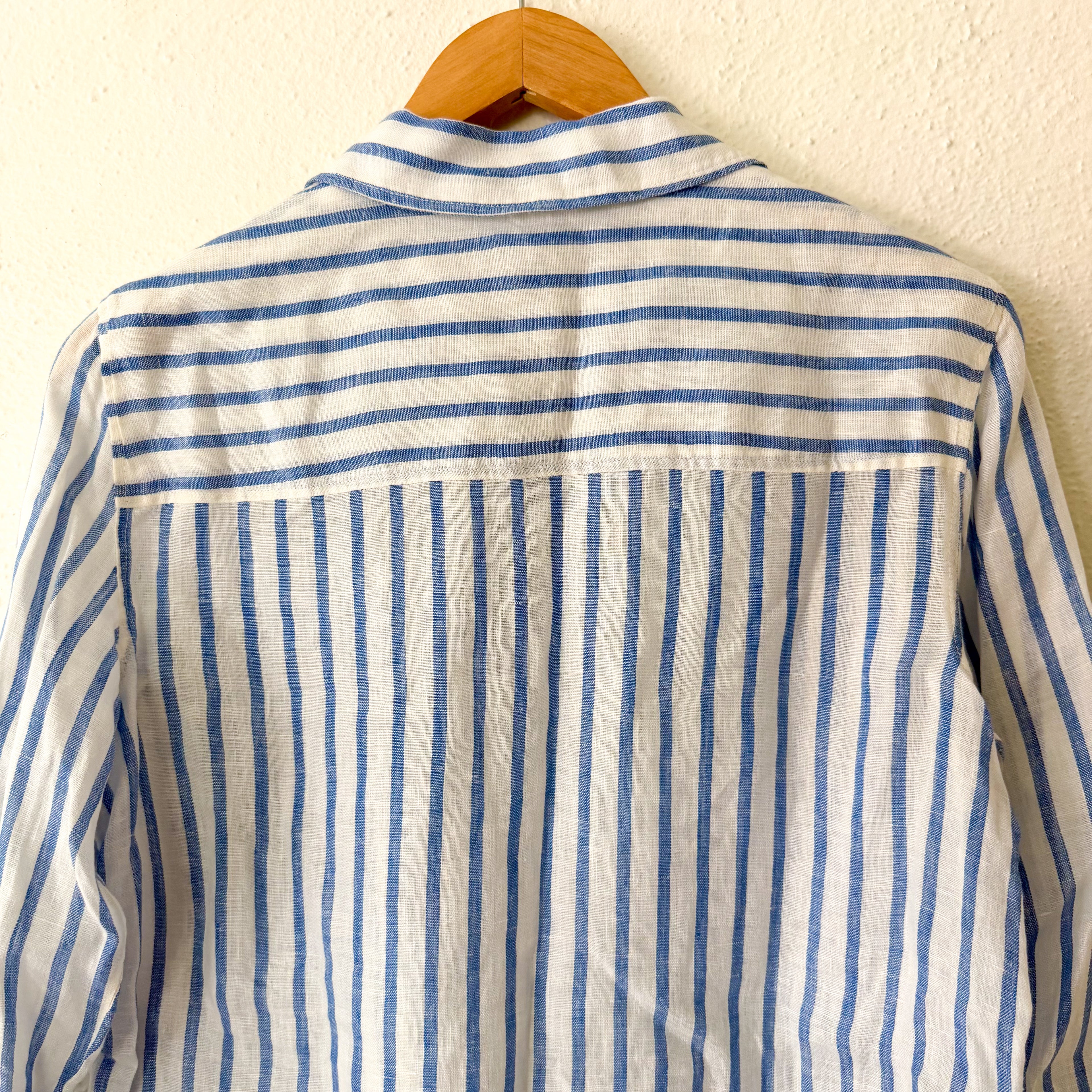 H&M 100% Linen Blue & White Stripe Button Down Long Sleeve Shirt | XS