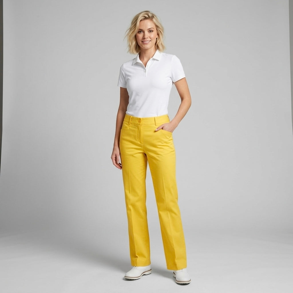 Burberry Golf Golden Yellow Cotton Golfing Straight Leg Trouser | 6