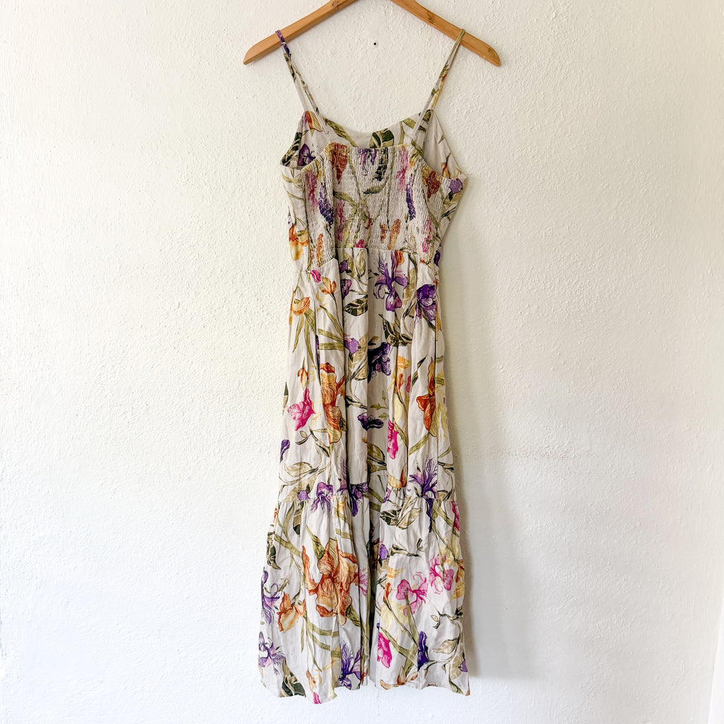 Joie Linen Blend Neutral Floral Midi Dress | S