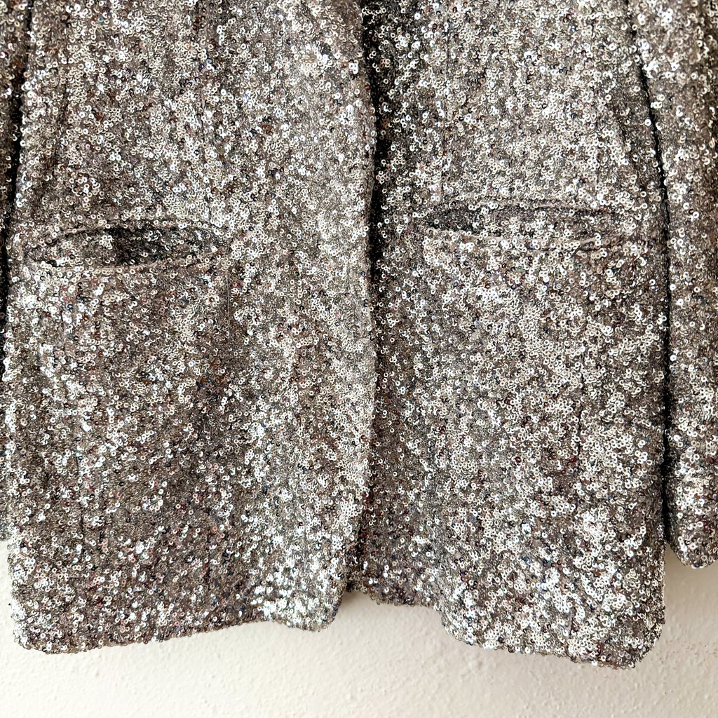 Express Silver Sequin One Button Boyfriend Blazer |  XS